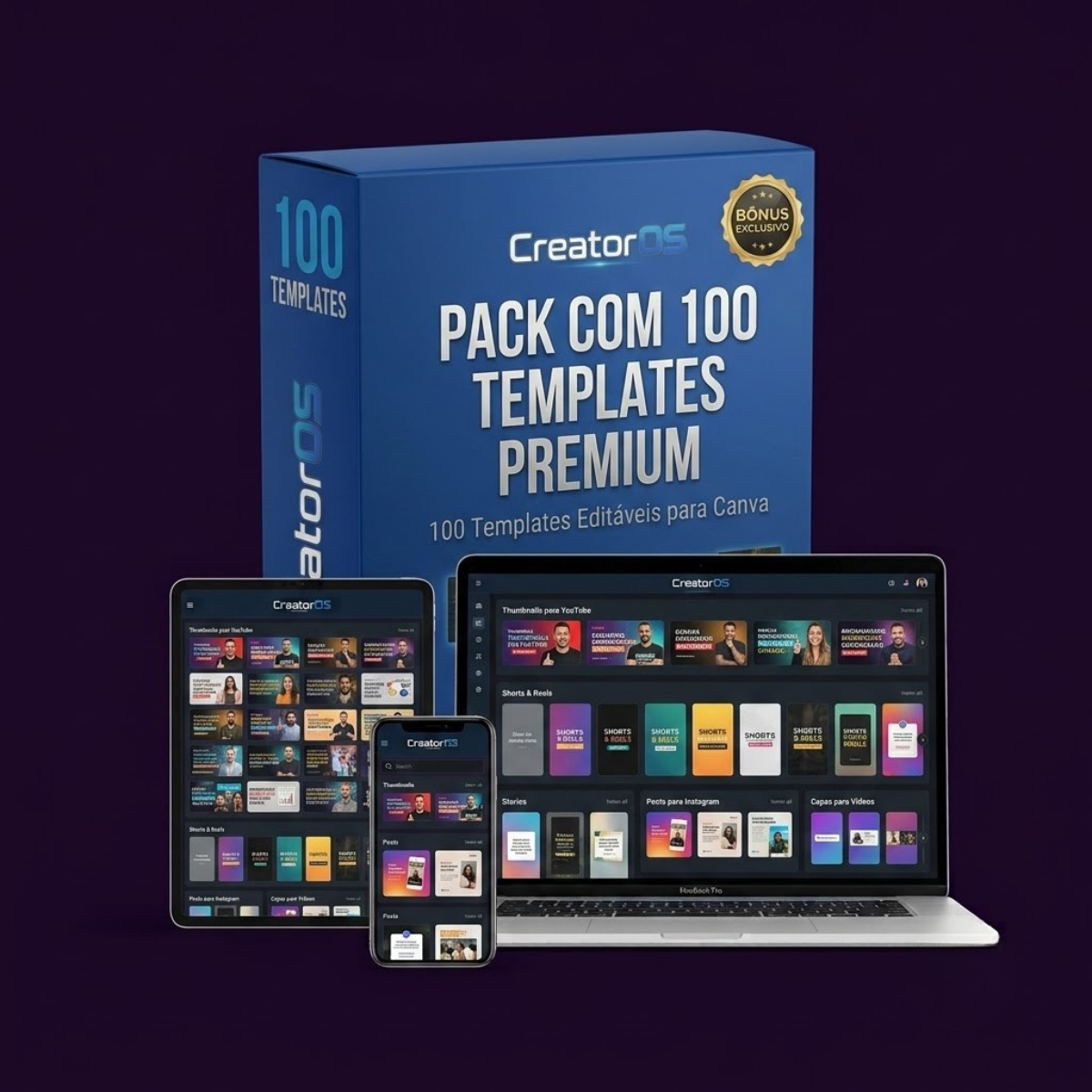 Mockup do PACK COM 100 TEMPLATES PREMIUM